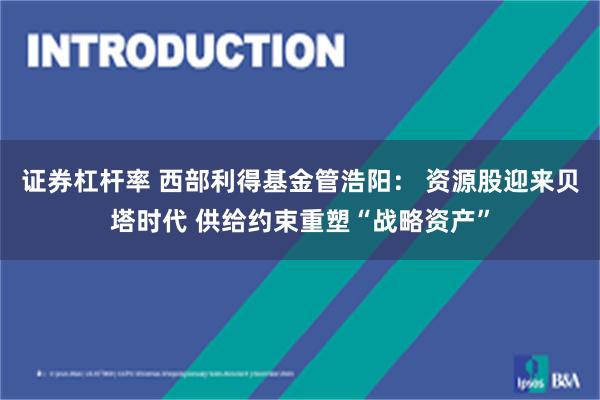 证券杠杆率 西部利得基金管浩阳： 资源股迎来贝塔时代 供给约束重塑“战略资产”