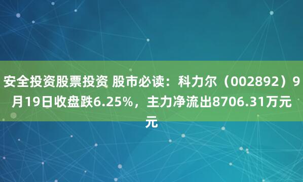安全投资股票投资 股市必读:科力尔(002892)9月19日收盘跌6.25%,主力净流出8706.31万元